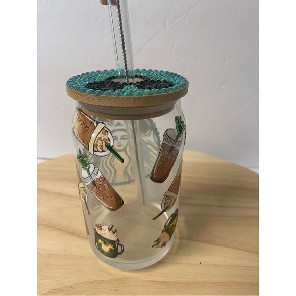 Starbucks Disney coffee handmade glass cup with straw topper - Picture 4 of 6